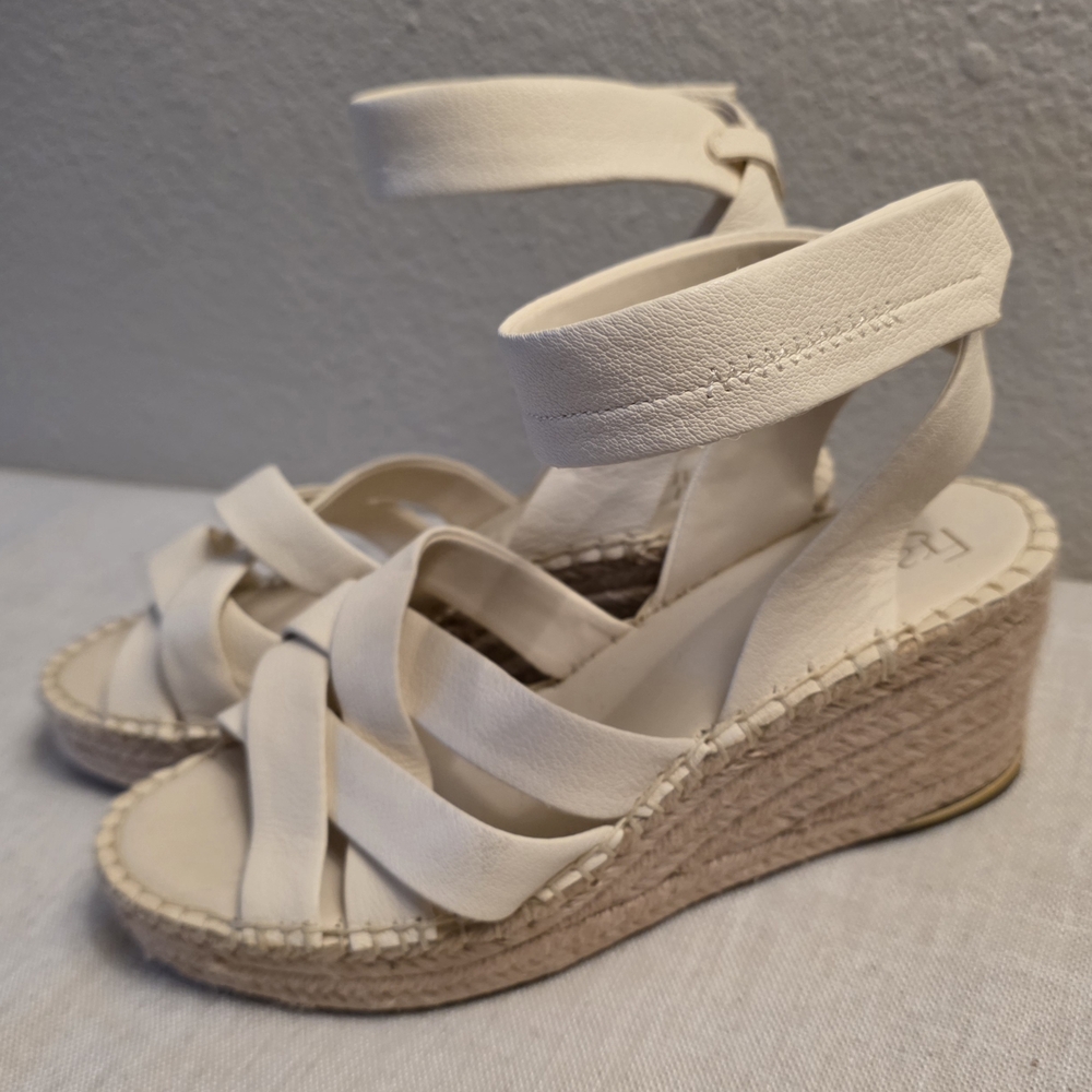 Franco Sarto Neutral Cream Espadrille Wedge Sandals with Ankle Wrap